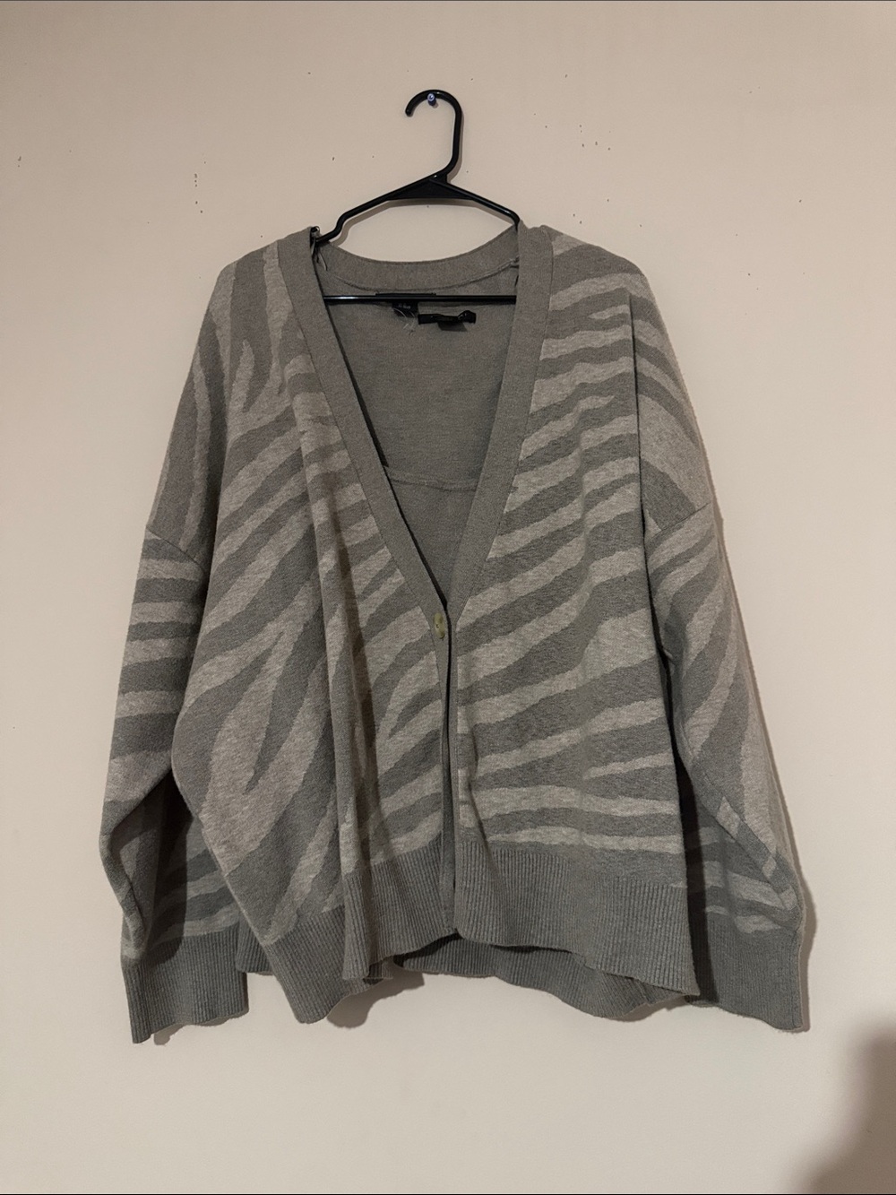 Tan Zebra-Pattern V-Neck Cardigan Sweater with matching tank top